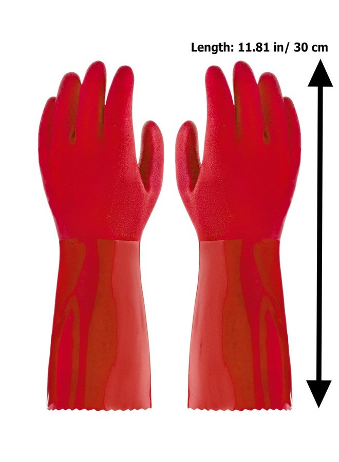 kitchen-star Ultimate Rubber Household PVC Gloves with Comfortable Cotton Lining, Anti-Slip surface, Kitchen Dishwashing, Extra Thickness, Kitchen Cleaning, Working, Painting, Pet Care (Medium, Red) - Image 2